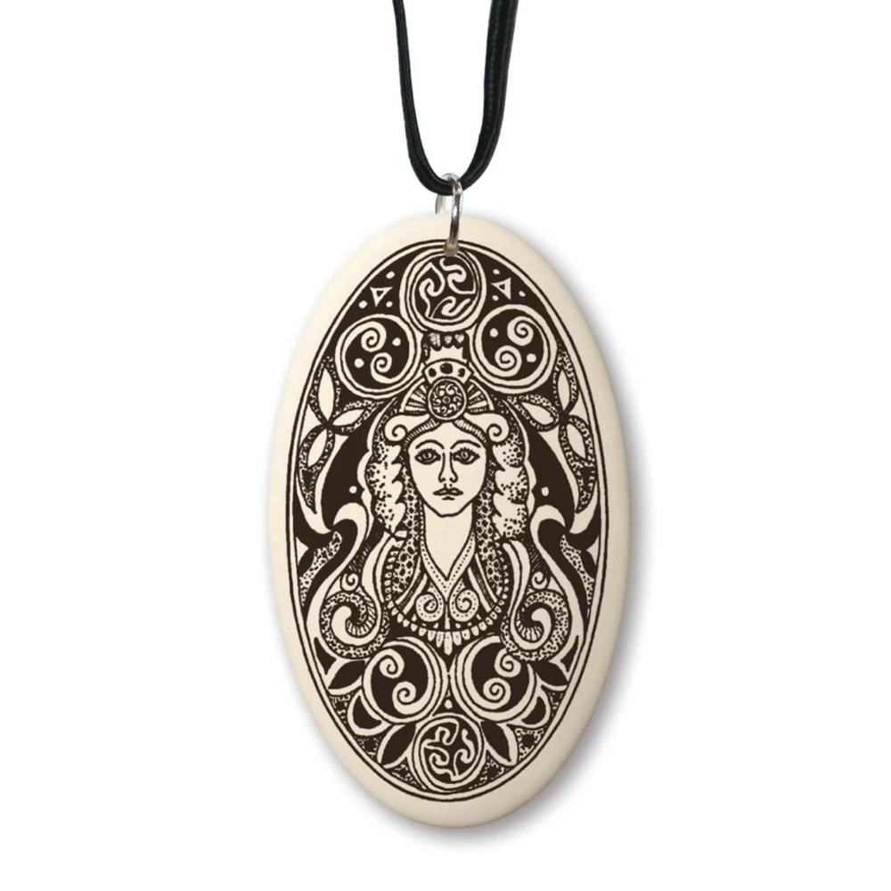 NWT NIB Touchstone Pottery Necklace Pendant Brigantia Oval Celtic Goddess Artist